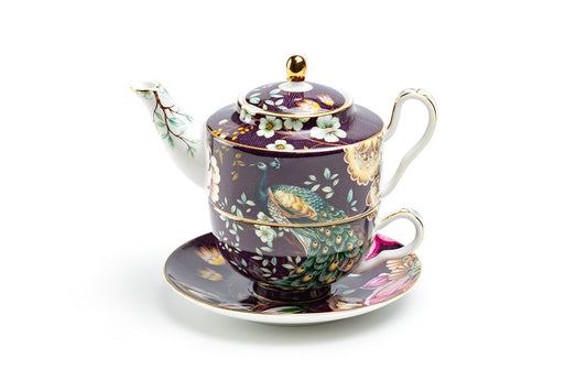Peacock Lotus Garden Plum Tea For One Set