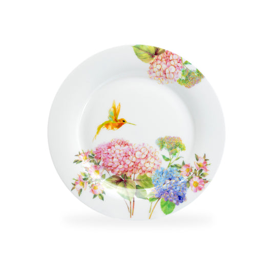 Gracie Bone China Stechcol 7.5" Hydrangea with Hummingbird Bone China Dessert Plate