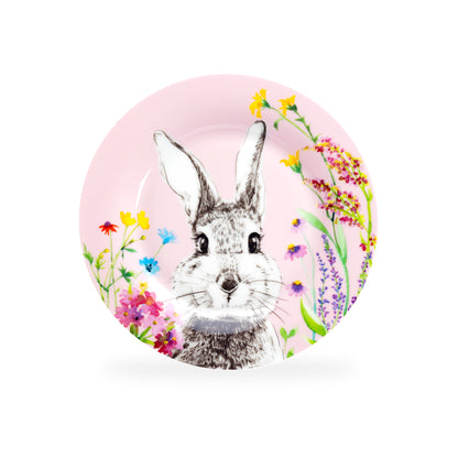 Stechol Gracie Bone China 7.5" Easter Flower Bunny Bone China Dessert Plate pink