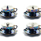 Grace Teaware 4 Assorted Halloween Luster Tea Cup and Saucer Sets - Crow, Spider, Skull, Witchy Crystal Ball tea cups