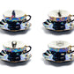 Grace Teaware 4 Assorted Halloween Luster Tea Cup and Saucer Sets - Crow, Spider, Skull, Ouija