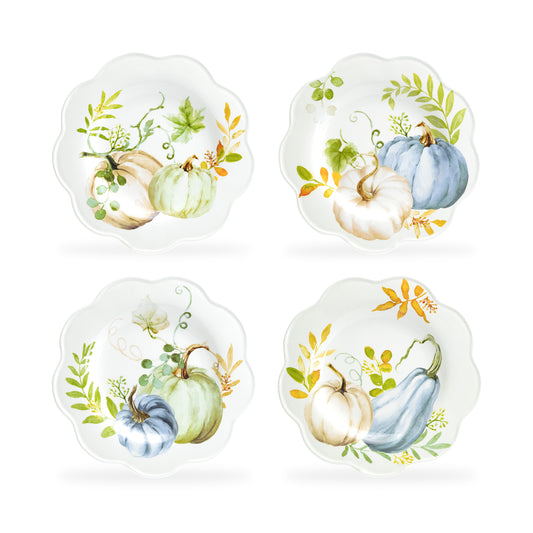 8.5" Assorted Fall Pumpkins Scallop Salad/Dessert Plate Set of 4
