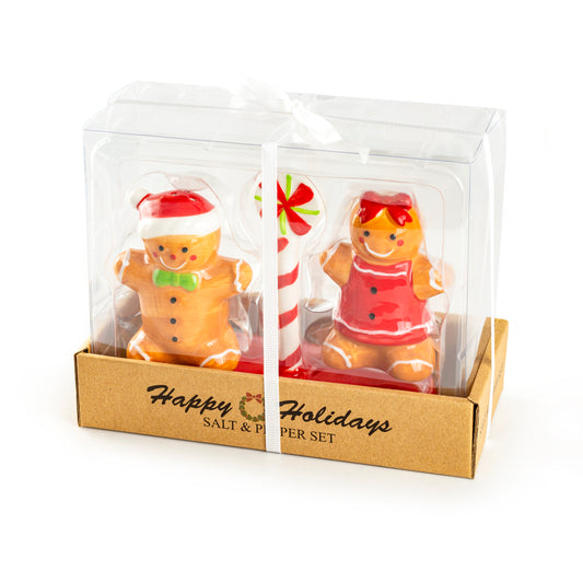 Gift Boxed Gingerbread Figurine Salt and Pepper Shaker Set Potter's Studio