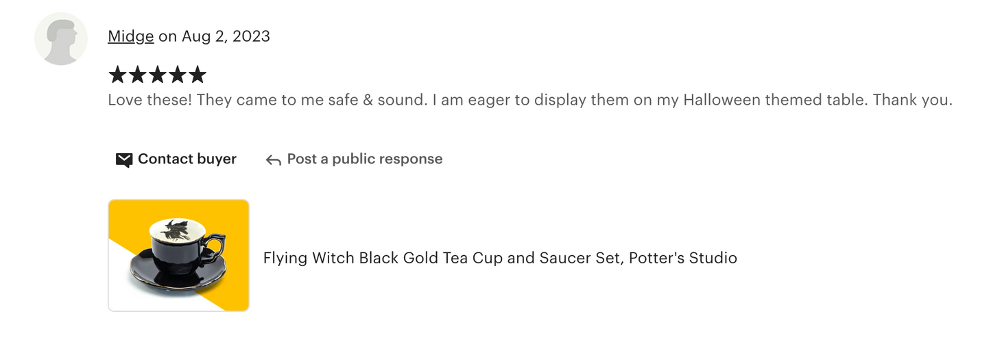 Flying Witch Black Gold Tea Cup and Saucer