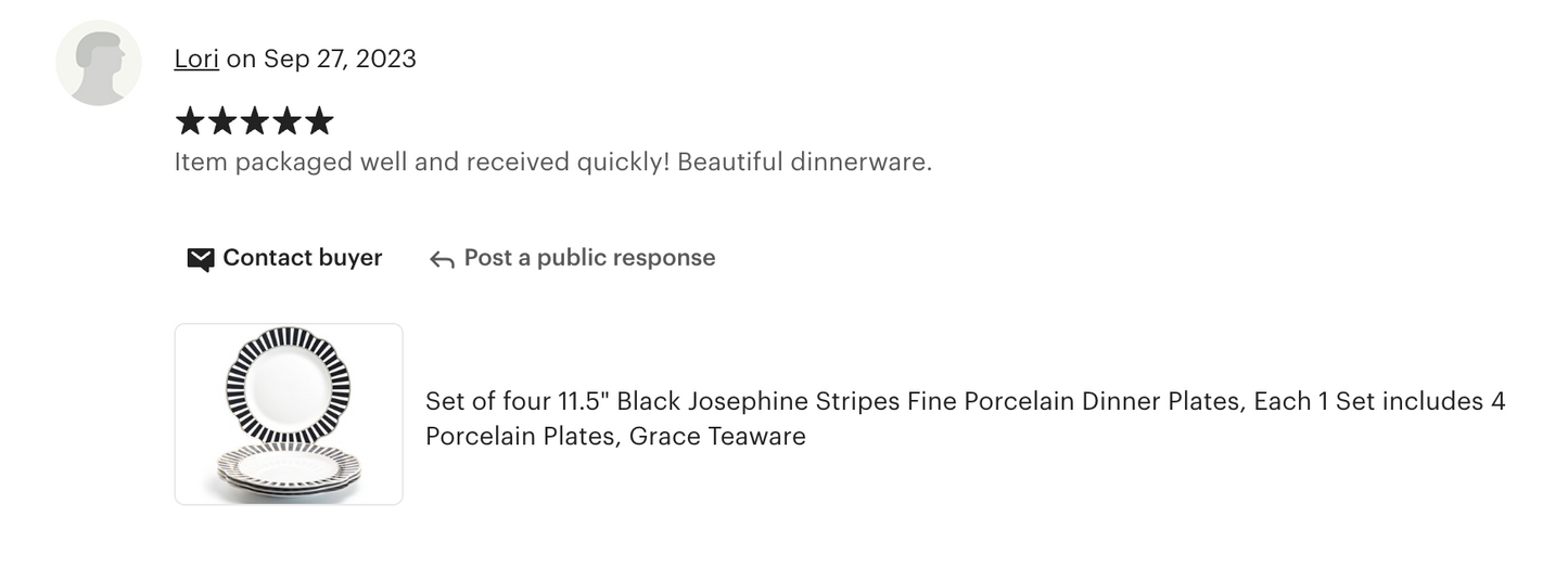 Black Josephine Stripes and Dots Fine Porcelain Dessert/Dinner Plate