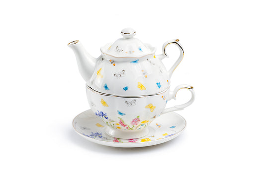 Butterfly Garden Fine Porcelain Tea For One Set