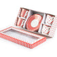 Grace Teaware Red Josephine Stripes and Dots 3oz Espresso Cups and Saucers with Gift Box