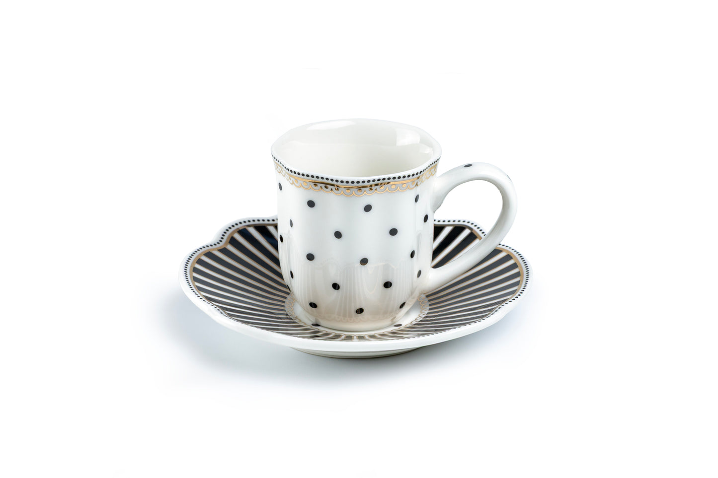 Black Josephine Stripes and Dots 2oz Demitasse Cups and Saucers with Gift Box