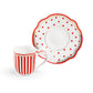 Red Josephine Stripes and Dots 2oz Demitasse Cups and Saucers with Gift Box