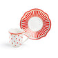 Red Josephine Stripes and Dots 2oz Demitasse Cups and Saucers with Gift Box