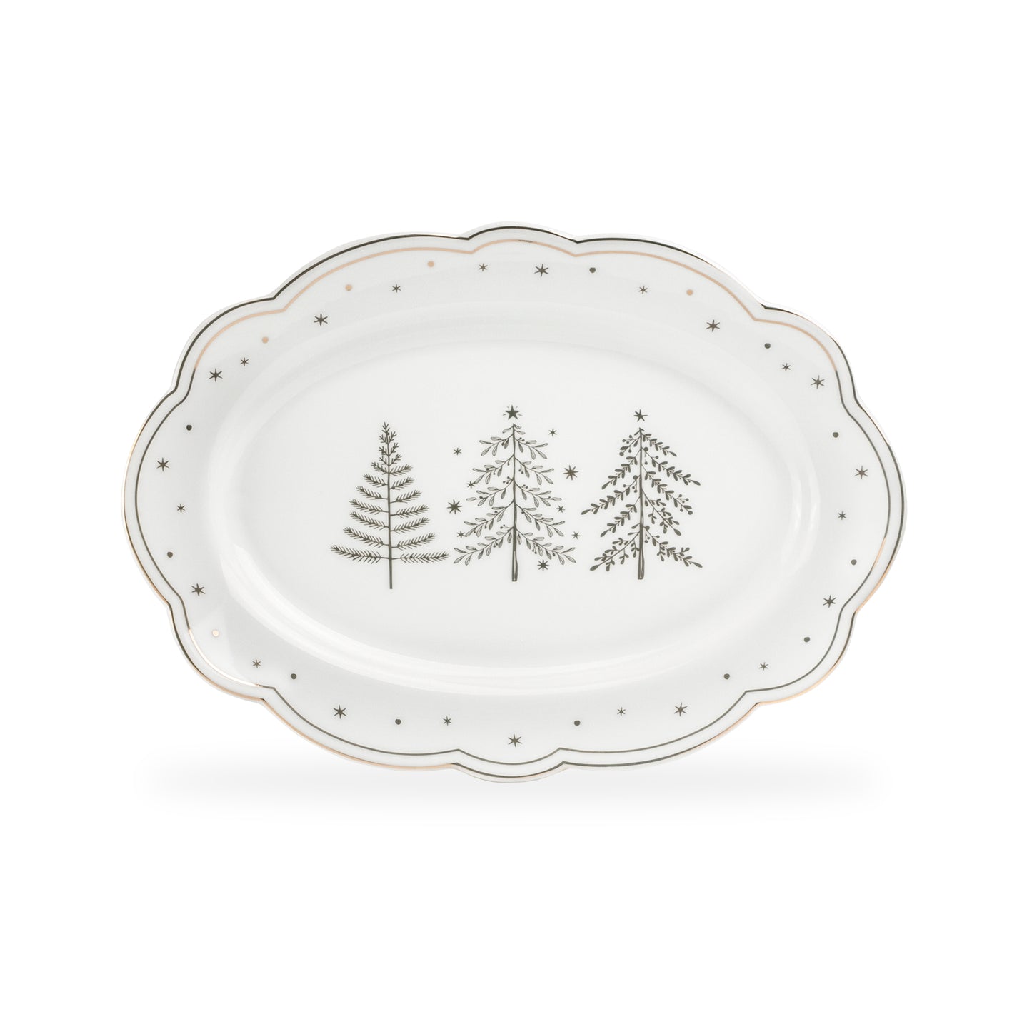 14" Holiday Gold Pine Fine Porcelain Oval Serving Platter