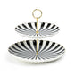 Black and White Stripe Scallop Fine Porcelain 2-Tier Server