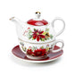 Poinsettia Pine Cone Fine Porcelain Tea For One Set