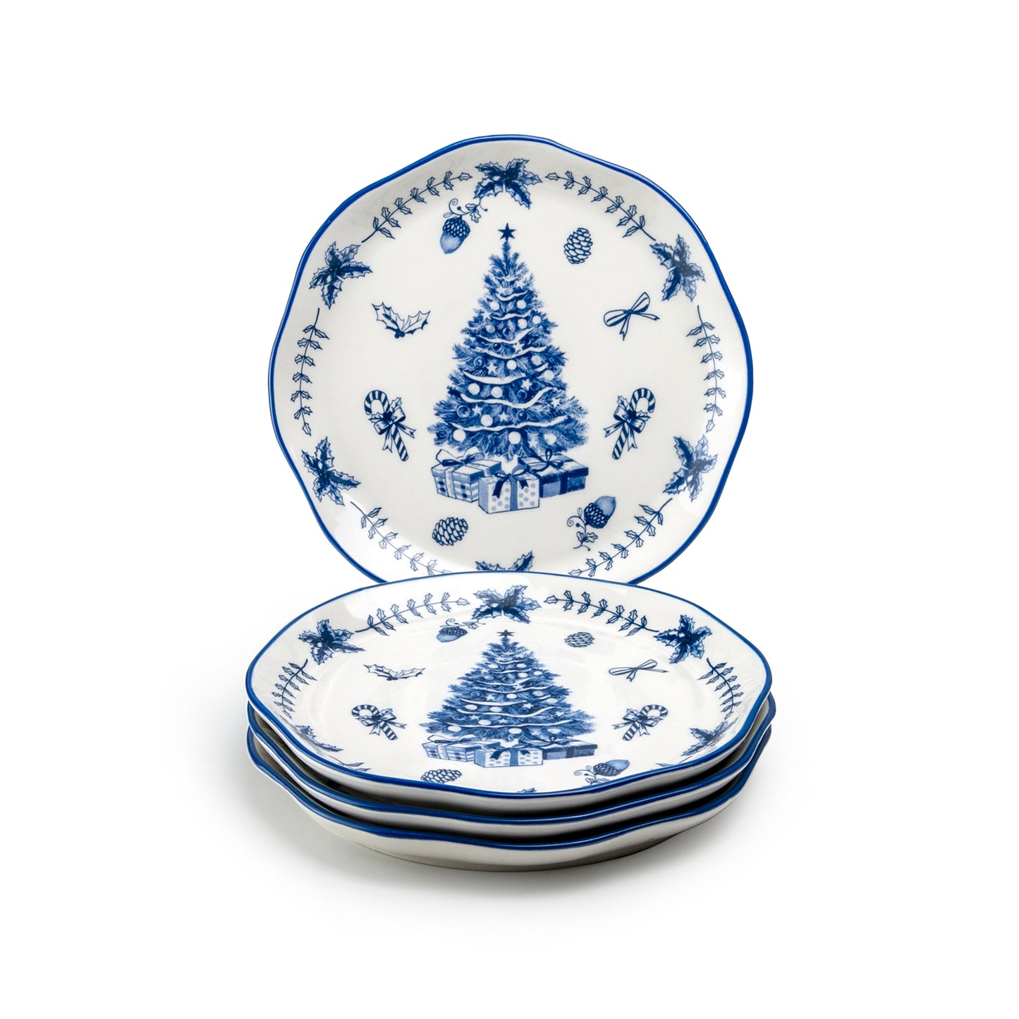 Blue Holly Christmas Tree Dessert/Dinner Plate