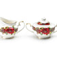 Poinsettia Pine Cone Fine Porcelain Sugar & Creamer Set