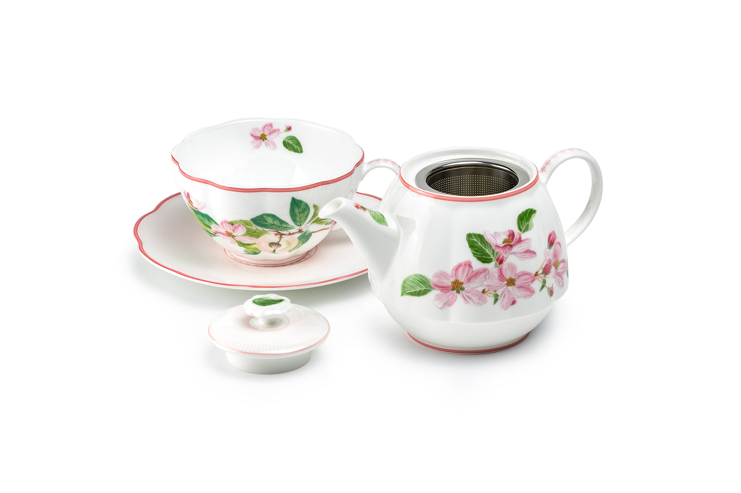 Apple Blossom Pink Bone China Tea For One Set with Gift Box