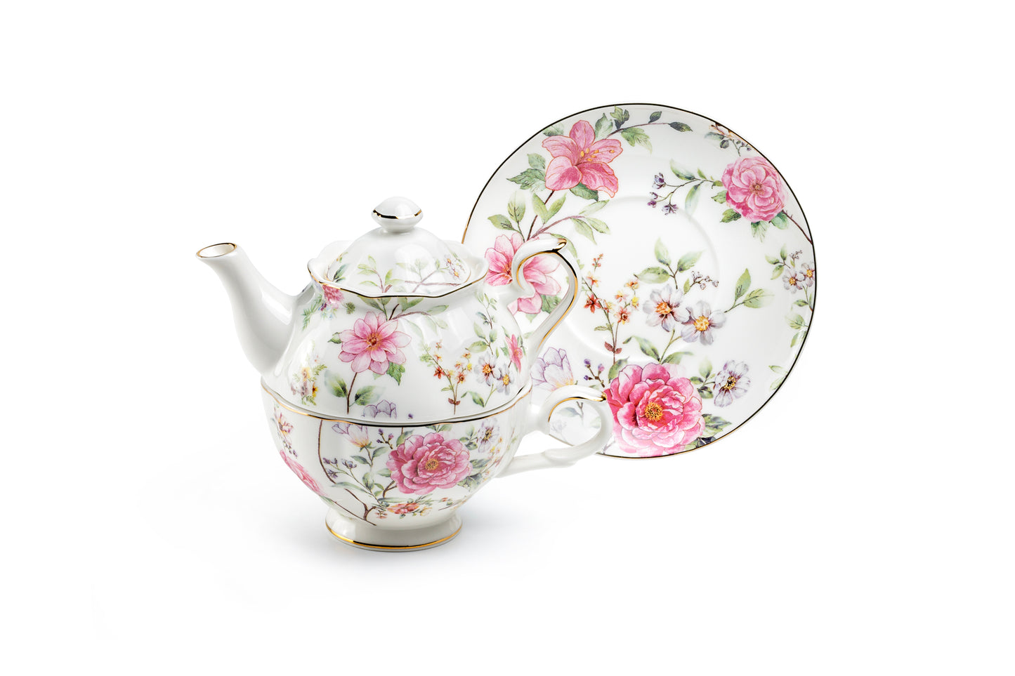 Pink Camellia Fine Porcelain Tea For One Set