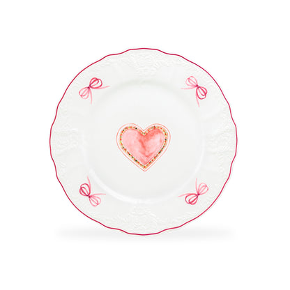 8.5" Pink Ribbon Heart Scallop Dessert/Salad Plate