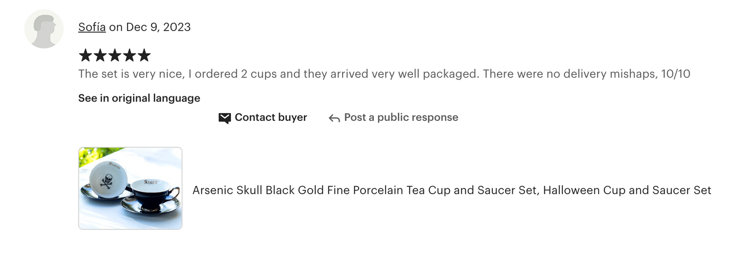 Arsenic Skull Black Gold Tea Cup and Saucer