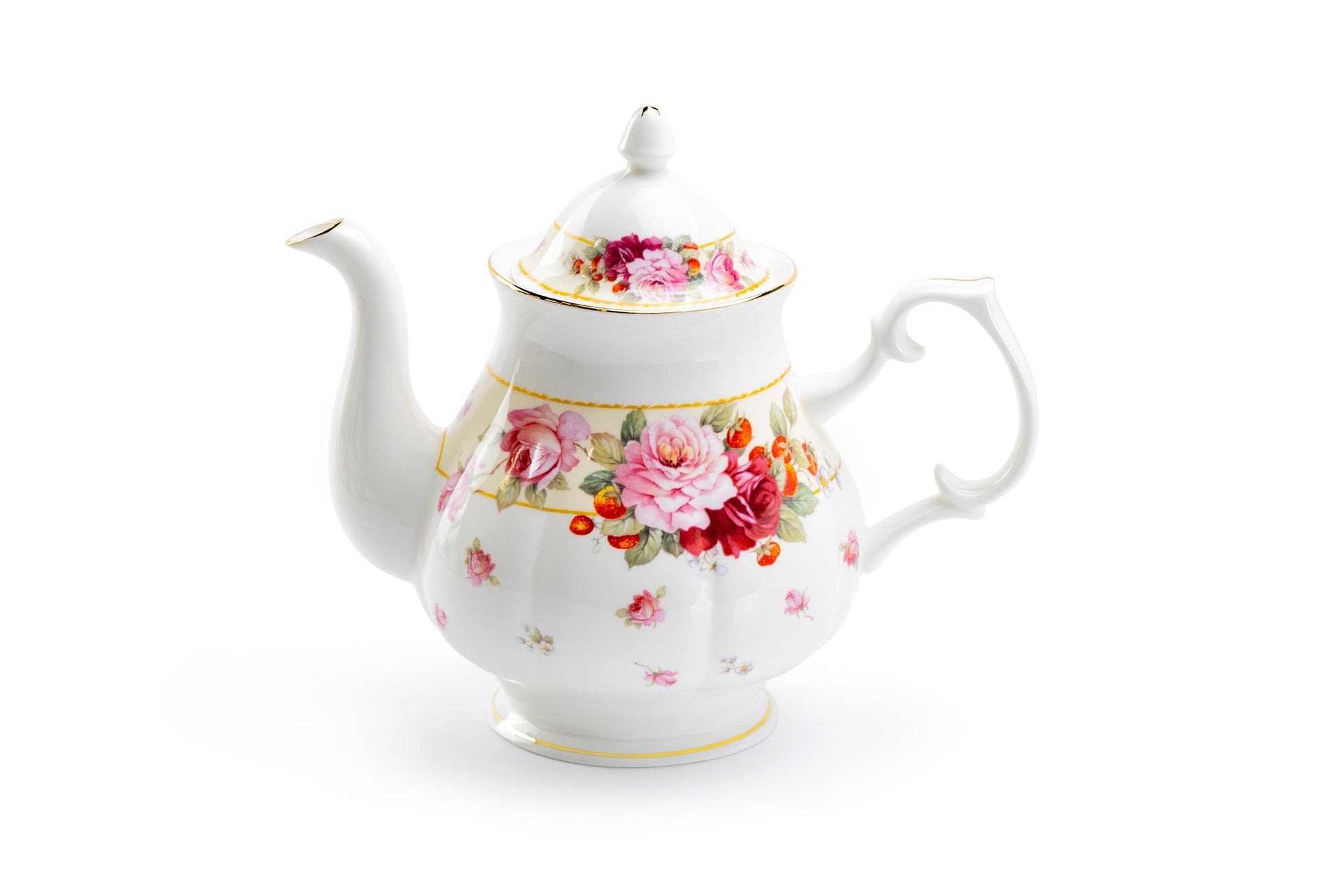 Stechcol Gracie Bone China Peony and Strawberry Cream Bone China Teapot