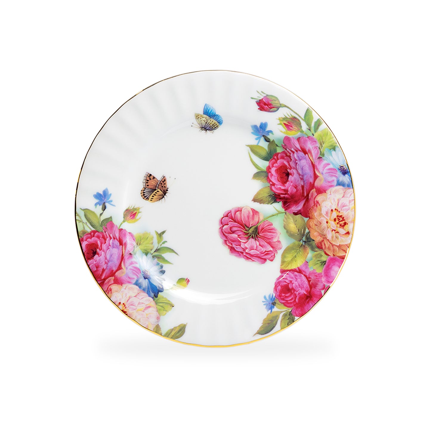 Stechcol Gracie Bone China 7.75" Sandra's Rose with Butterflies Bone China Dessert Plate