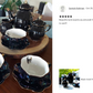Black Gold Teapot + Sugar Creamer + 4 Assorted Black Gold Luster Tea Cup and Saucer Sets - Spider, Skull, Crow, Witchy Crystal Ball