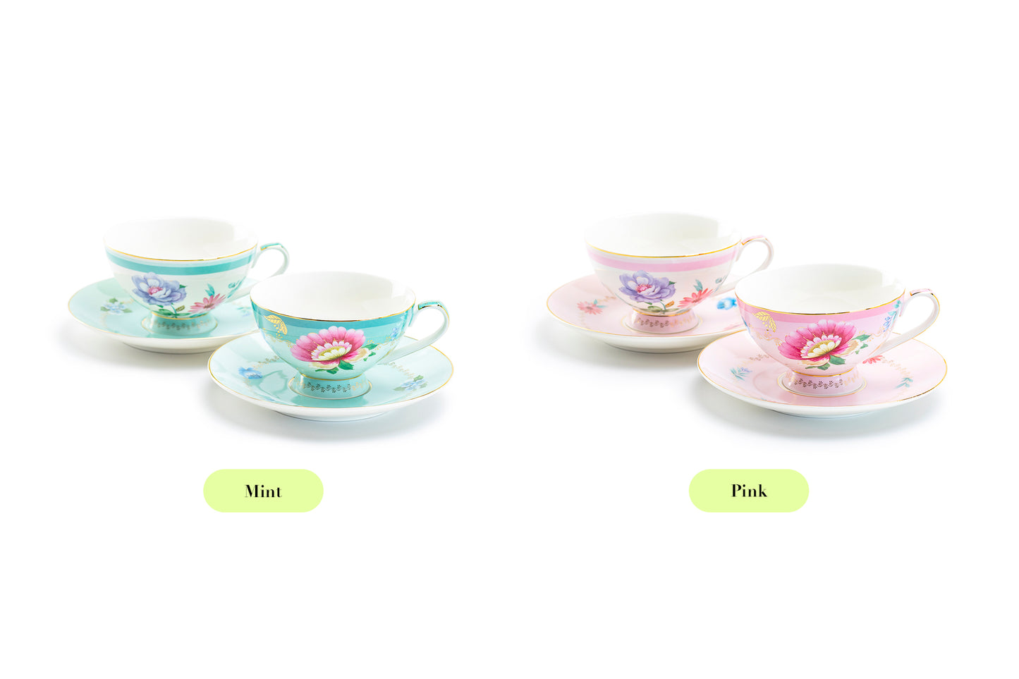 Pink Flower Garden Fine Porcelain Cup and Saucer Sets