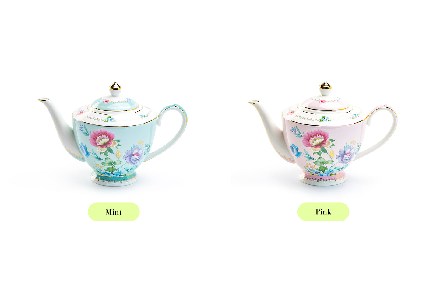 Mint Flower Garden Fine Porcelain Teapot