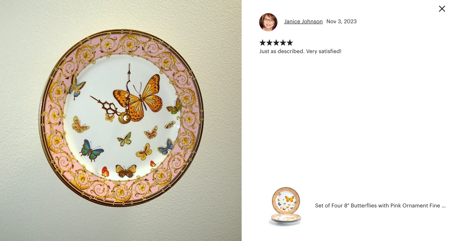 Butterflies with Pink Ornament Fine Porcelain Dessert/Dinner Plate