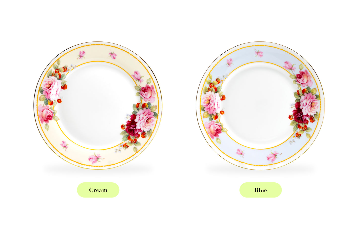 7.75" Peony and Strawberry Cream Bone China Dessert Plate