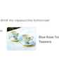 Blue Rose Toile Fine Porcelain Tea Cup and Saucer