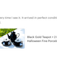 Black Gold Scallop Teapot + Raven Tea Cup and Saucer Sets