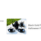 Black Gold Scallop Teapot + 4 Black Cat Tea Cup and Saucer Sets