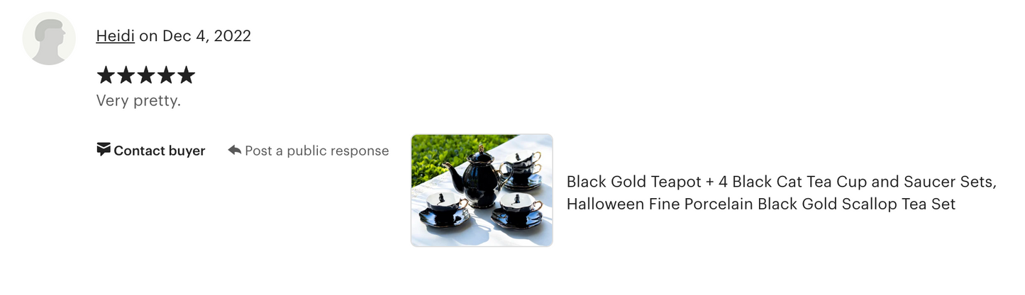 Black Gold Scallop Teapot + 4 Black Cat Tea Cup and Saucer Sets