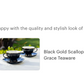 Black Gold Scallop Fine Porcelain Tea Cup and Saucer