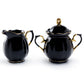 Grace Teaware Black Gold Scallop Fine Porcelain Sugar & Creamer Set