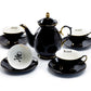Grace Teaware Black Gold Scallop Teapot + 4 Arsenic Skull Tea Cup and Saucer Sets