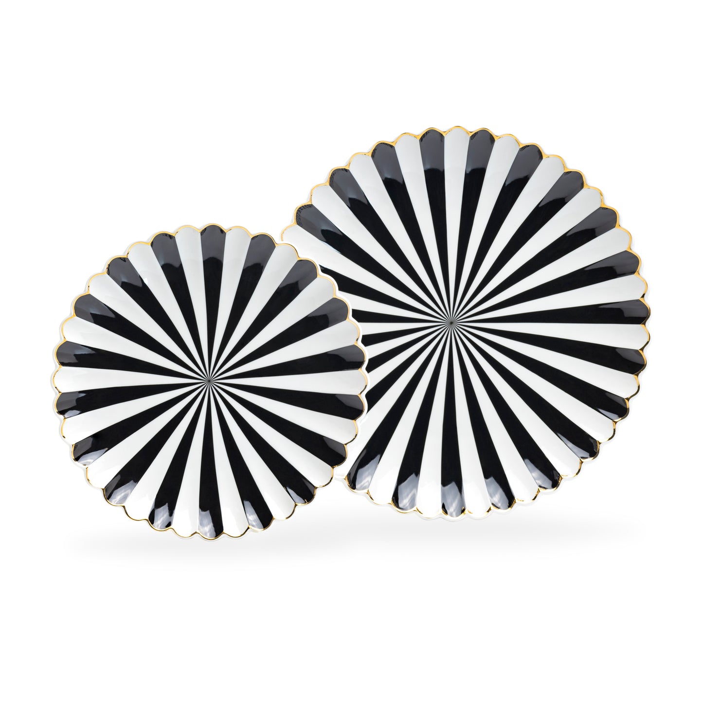 Grace Teaware Black and White Scallop Fine Porcelain Dessert Salad Dinner Plates
