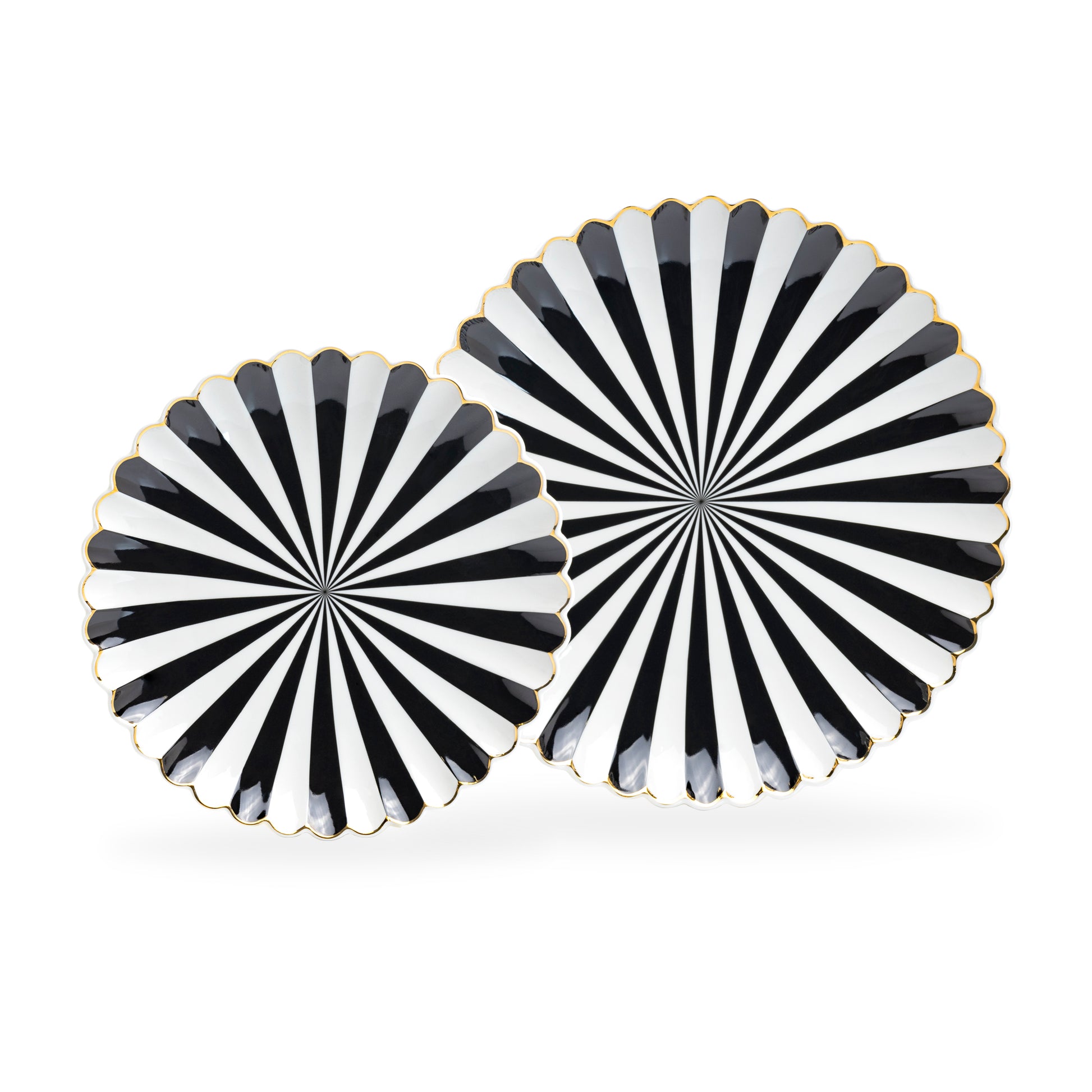 Grace Teaware Black and White Scallop Fine Porcelain Dessert Salad Dinner Plates