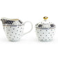 Grace Teaware Black Josephine Stripes and Dots Fine Porcelain Sugar & Creamer Set