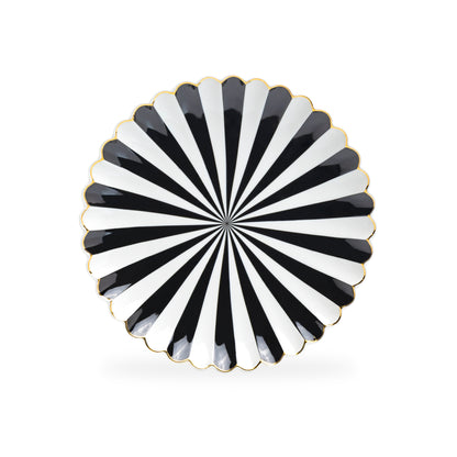 Black and White Stripe Scallop Fine Porcelain Dessert/Dinner Plate