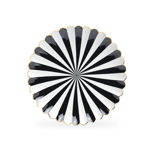 Black and White Stripe Scallop Fine Porcelain Dessert Plate - CLEARANCE