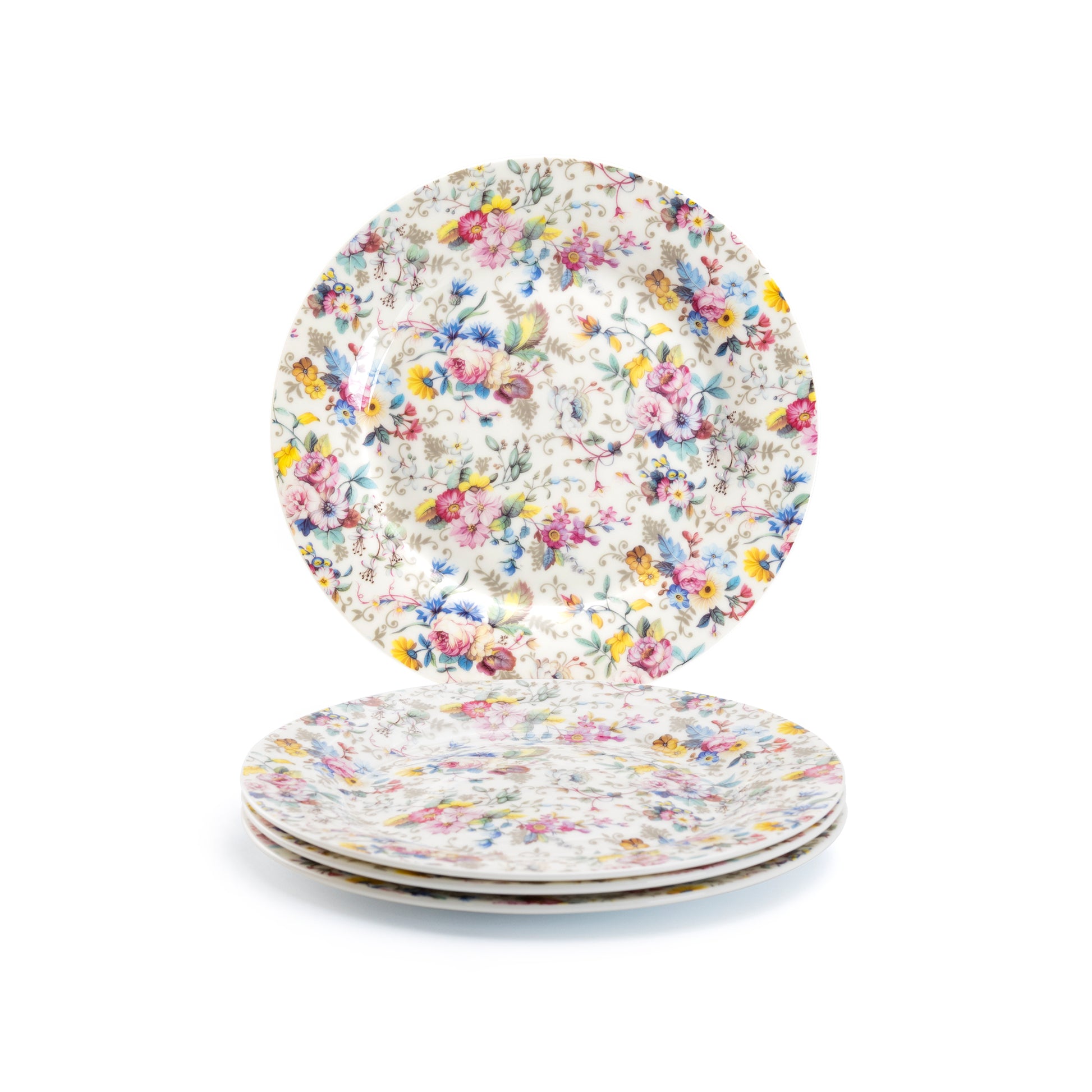 Stechcol Gracie Bone China 7.5" Petite Rose White Bone China Dessert Plate Set of 4