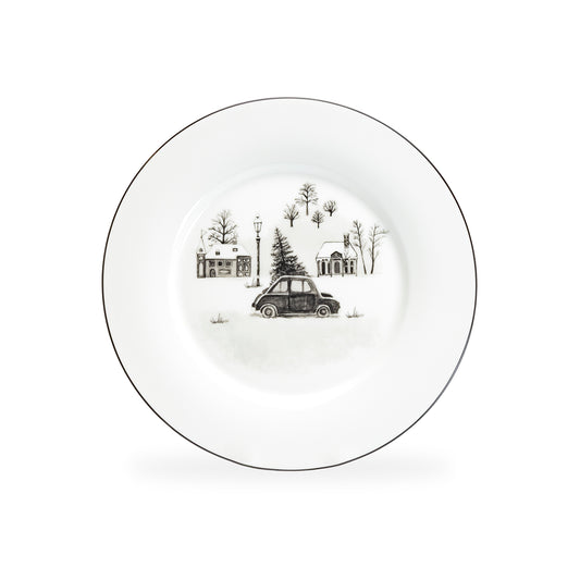 Stechcol Gracie Bone China 7.5" Winter Wonderland Christmas Tree Car Bone China Dessert Plate