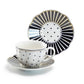 Black Josephine Stripes and Dots Fine Porcelain Cup and Saucer Sets