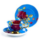 Stechcol Gracie Bone China Gold Blue Stem Rose Bone China Tea Cup and Saucer Set