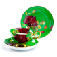 Stechcol Gracie Bone China Gold Green Stem Rose Bone China Tea Cup and Saucer Set