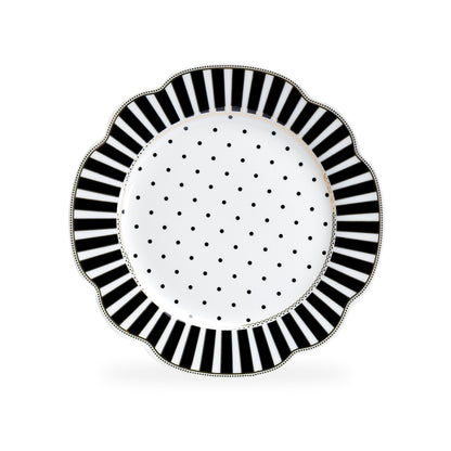 Grace Teaware 9.25" Black Josephine Stripes and Dots Fine Porcelain Dessert Plate