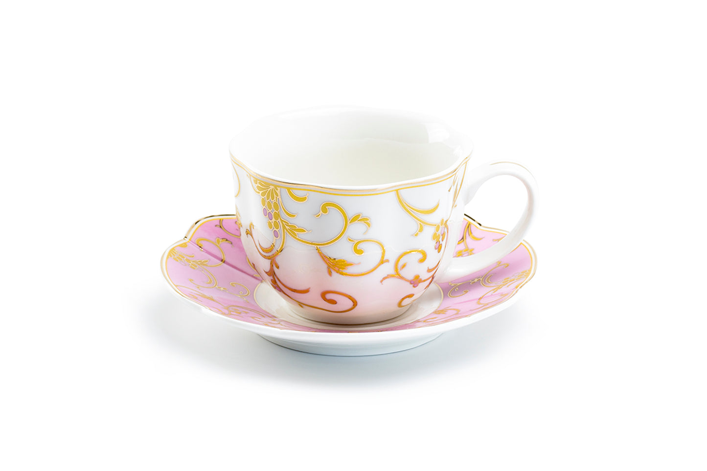 Grace Teaware Pink Gold Scroll Fine Porcelain Cup and Saucer