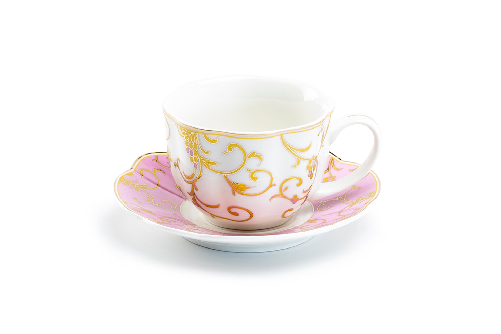 Grace Teaware Pink Gold Scroll Fine Porcelain Cup and Saucer